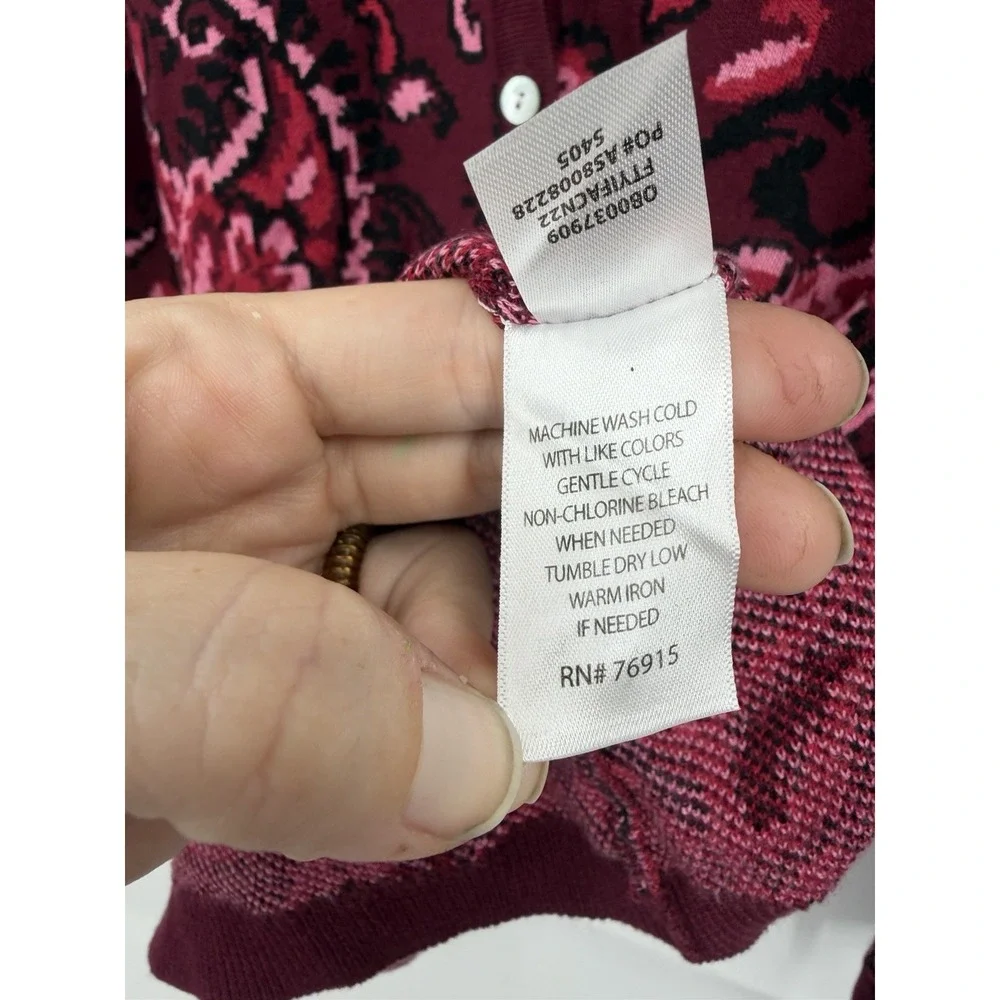 Appleseeds Floral Button Front Sweater Women L Burgundy Whimsigoth Cardigan